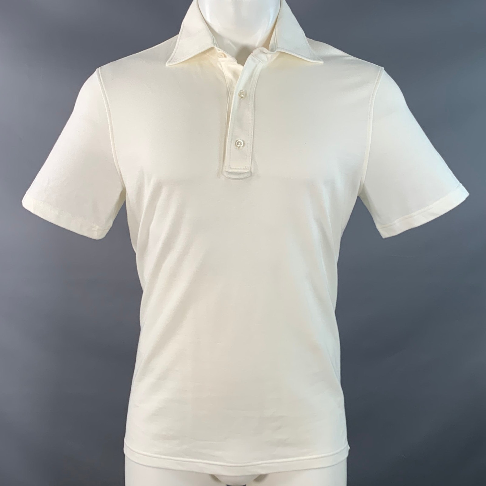 Isaia Size M Off White Cotton Short Sleeve Polo